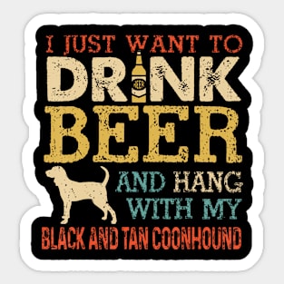 Black And Tan Coonhound Dad Drink Beer Hang With Dog Funny Sticker